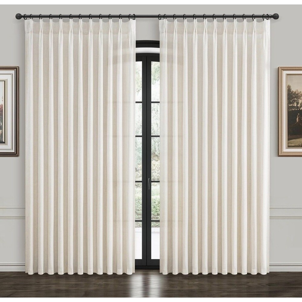 Light Beige 60x96 Inch Linen Patio Curtains, 2 Panel Set for Sliding Doors